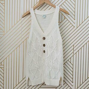 Sundance Kenzie Cable knit Sweater Tank Sleeveless V-Neck Boho Minimalist cotton
